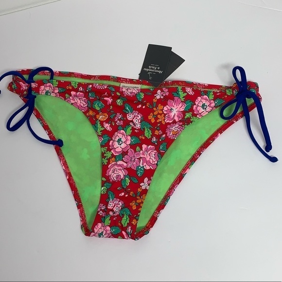 Abercrombie and Fitch | Size M | Red Floral Tie Sides Bikini Swim Bottom NWT - Picture 1 of 12